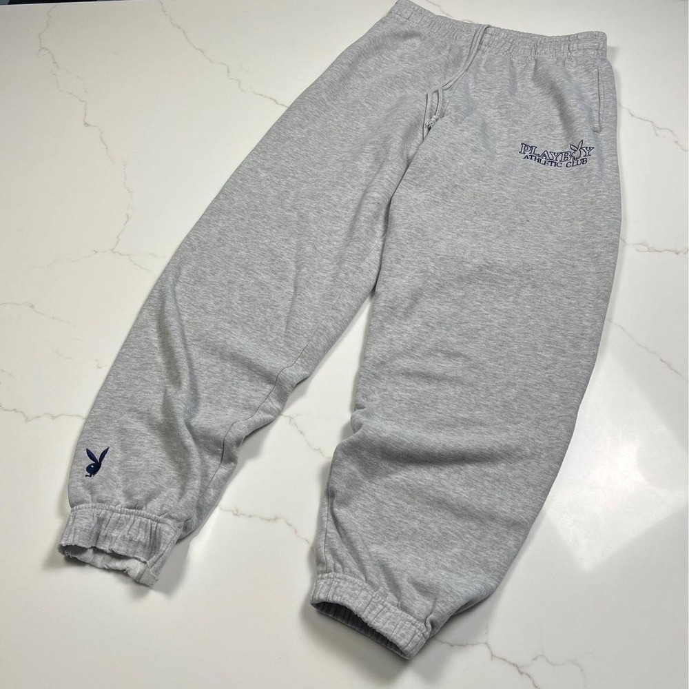 Playboy by PacSun Athletic Club Grey Jogger Sweatpants Small Bunny Logo Y2K